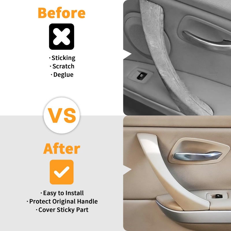 BJchiwu 6PCS/Set Interior Inner Inside Door Pull Sticky Handle Cover for BMW 3 Series E90/E91/E92/E93 320 325 328 335 330 M3 (2004-2011) Left and Right Passenger Side (Beige) - Image 2